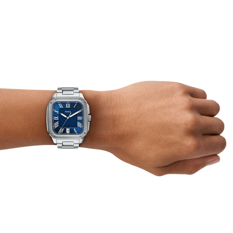 Fossil Crosby Silberne Und Blaue Herrenuhr FS6121