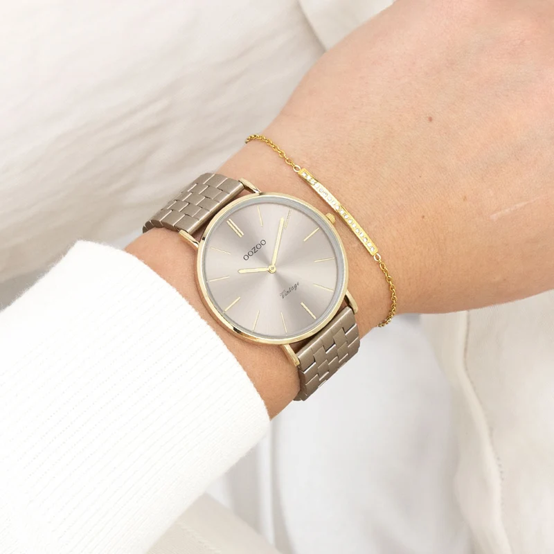 OOZOO Vintage Damenuhr In Gold Und Taupe C20404