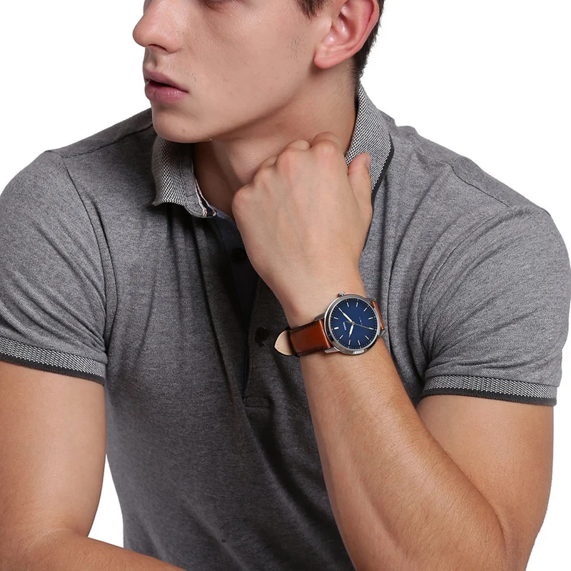 Fossil The Minimalist Silberne Und Blaue Herrenuhr FS5304