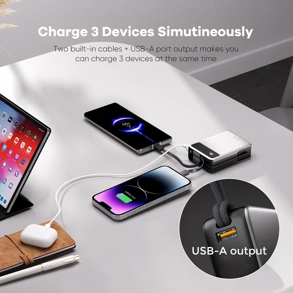 ZLOS 20000mAh Power Bank 65W With Build-in Cable