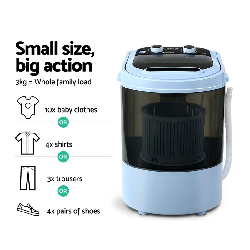 Devanti Portable Washing Machine 3KG Black