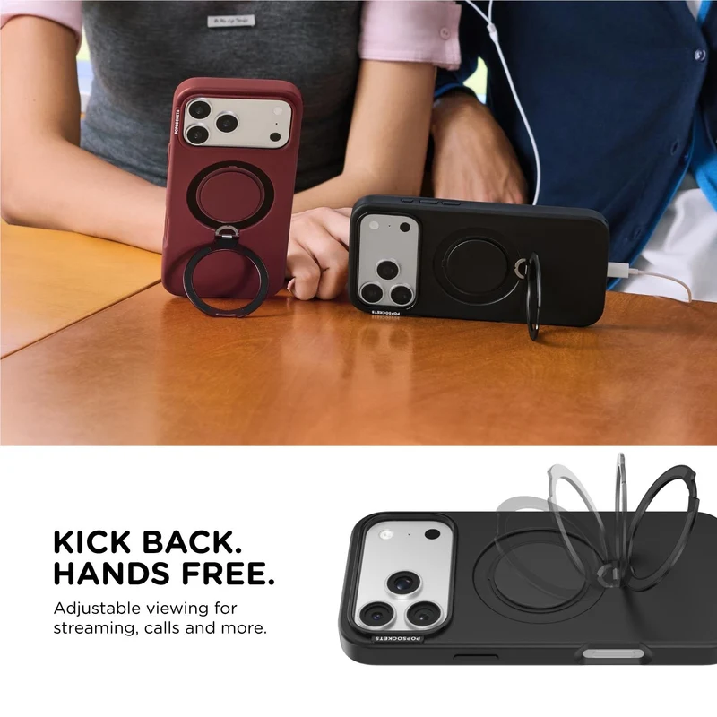 PopSockets Low-Pro MagSafe Protective Case with Built-in Grip Stand for iPhone 18 Pro Max (Black)