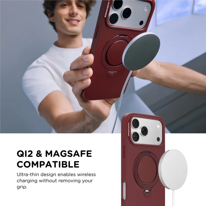 PopSockets Low-Pro MagSafe Protective Case with Built-in Grip Stand for iPhone 18 Pro Max (Burgundy)