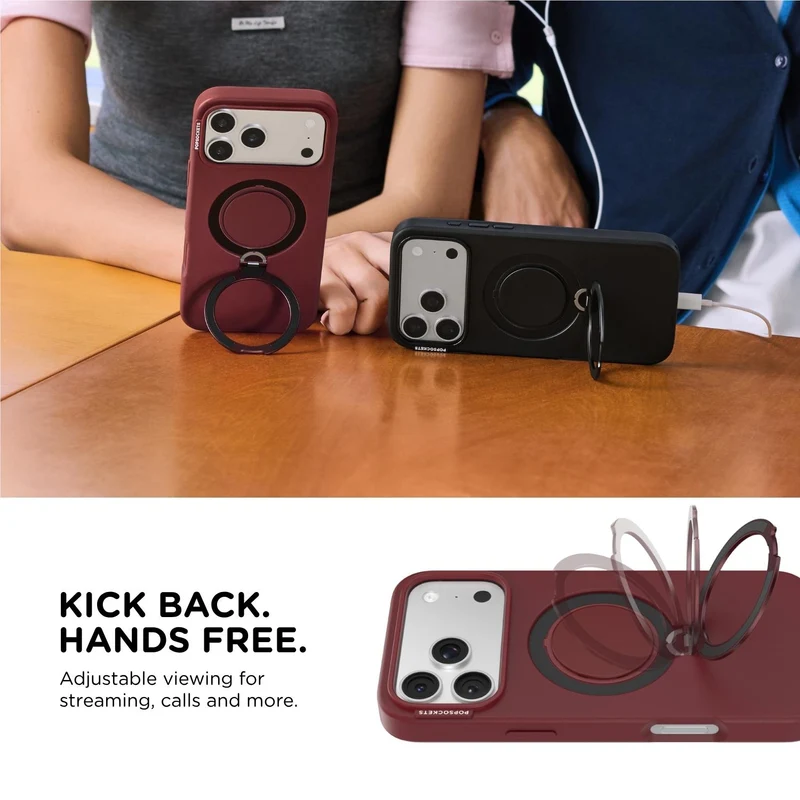 PopSockets Low-Pro MagSafe Protective Case with Built-in Grip Stand for iPhone 18 Pro Max (Burgundy)
