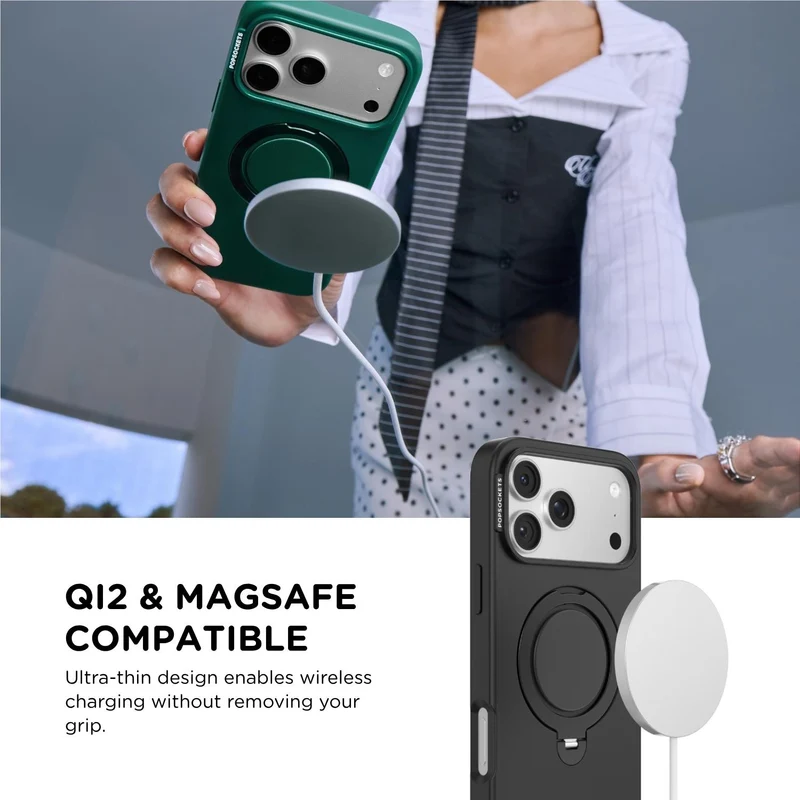 PopSockets Low-Pro MagSafe Protective Case with Built-in Grip Stand for iPhone 18 Pro (Black)