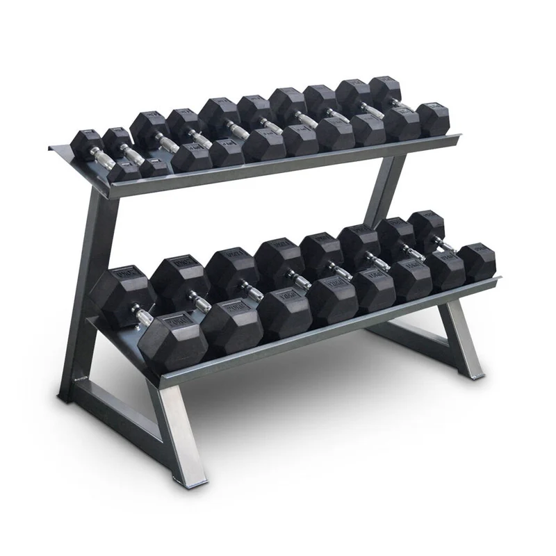 Bodyworx 2-Tier Flat Tray Dumbell Rack Stand Home Gym Storage 135x80cm