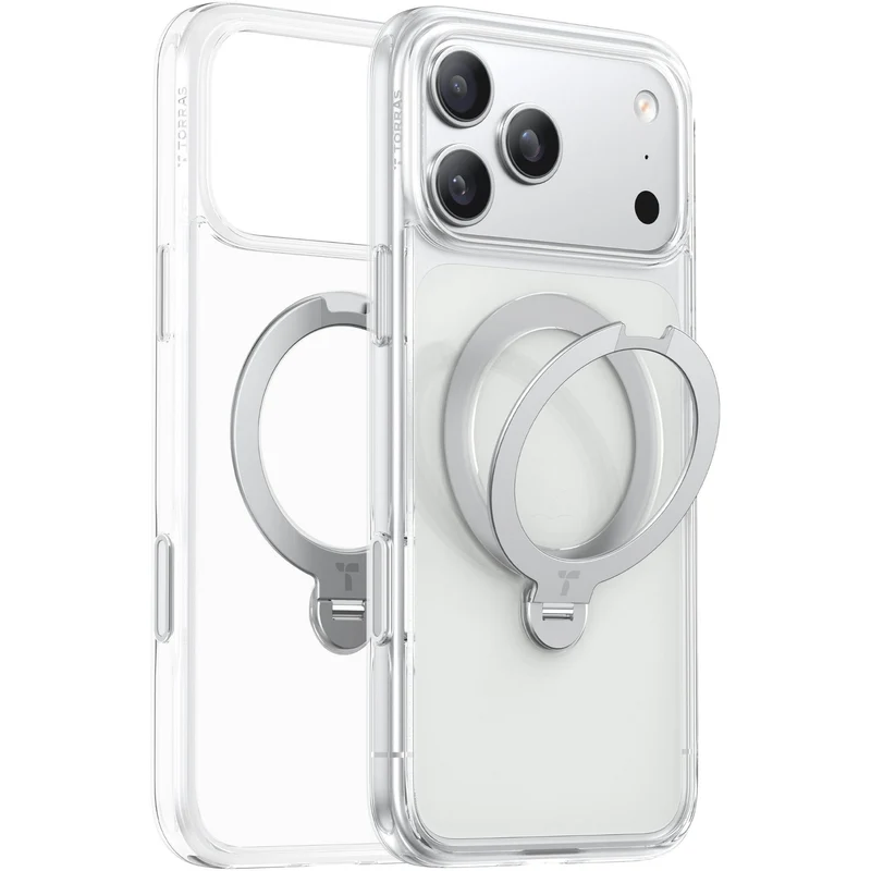 Torras Ostand Q3 Spin Case for iPhone 18 Pro Max (Clear)