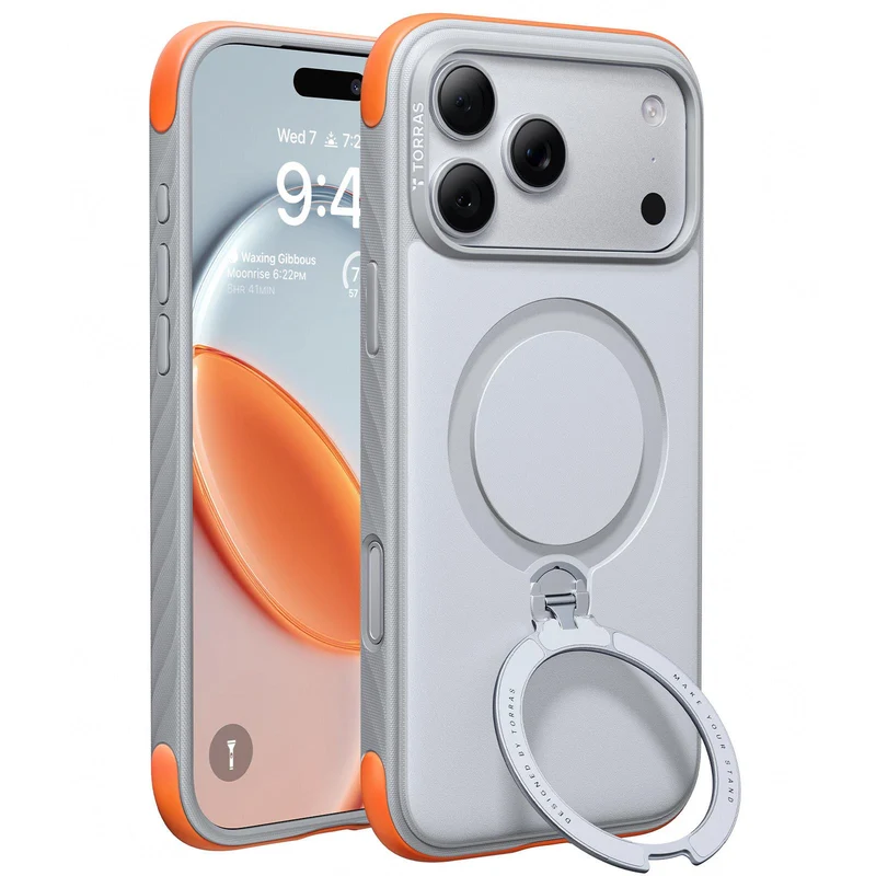 Torras Ostand Q3 Rugged Case for iPhone 18 Pro Max (Sunrise White)