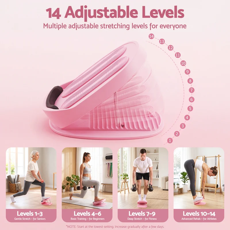 Everfit Slant Balance Board, 14-Level Adjustable Incline Calf Stretcher Pink