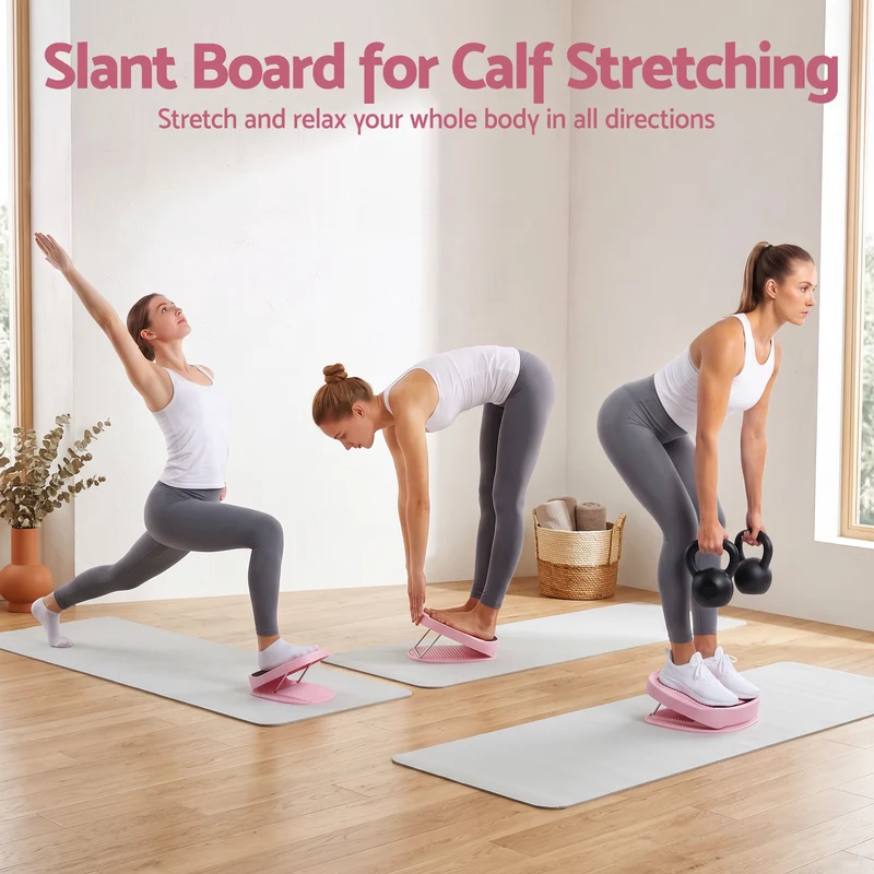 Everfit Slant Balance Board, 14-Level Adjustable Incline Calf Stretcher Pink