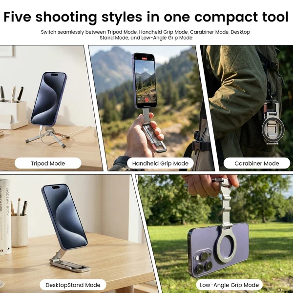 ZLOS PS11 Magnetic Tripod Phone Stand with Auto-Rebound Carabiner