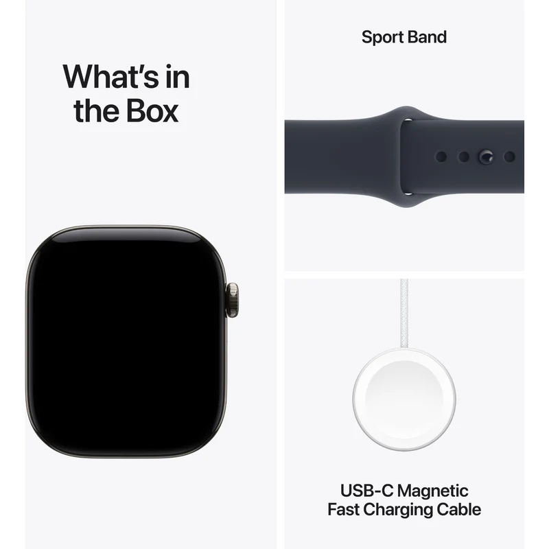Apple Watch Series 12 46mm Natural Titanium Case GPS + Cellular Sport Band (M/L) [Navy Blue]