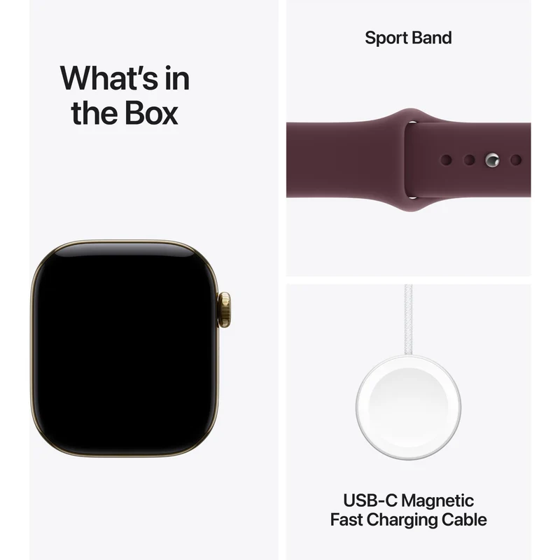 Apple Watch Series 12 42mm Radiant Gold Titanium Case GPS + Cellular Sport Band (S/M) [Burgundy]
