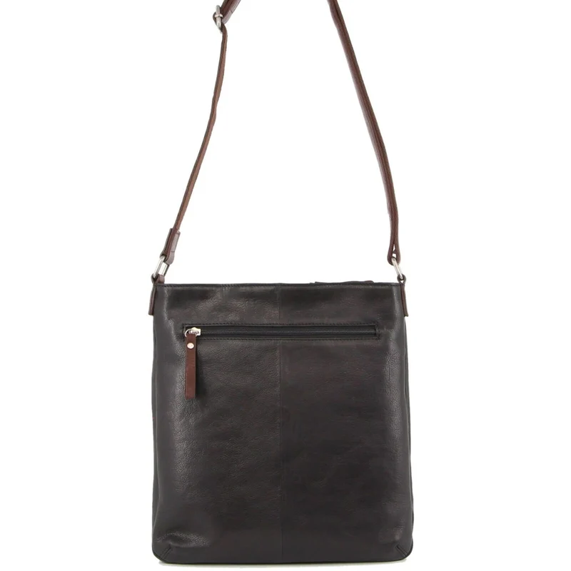 Milleni Womens Italian Leather Bag Soft Nappa Leather Cross-Body Travel - Black/Chestnut