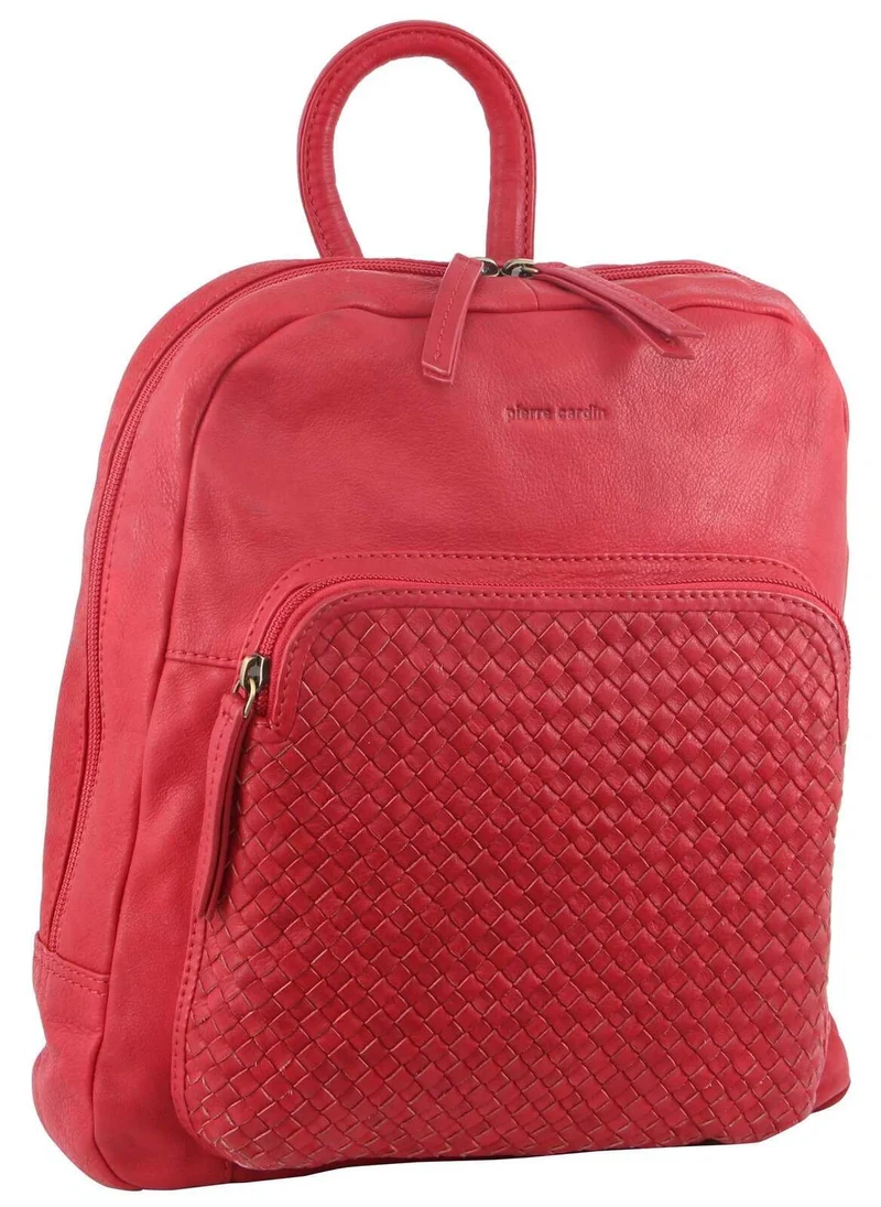 Pierre Cardin Womens Woven Leather Cross-Body Bags + Backpack 3PC Set (Red)