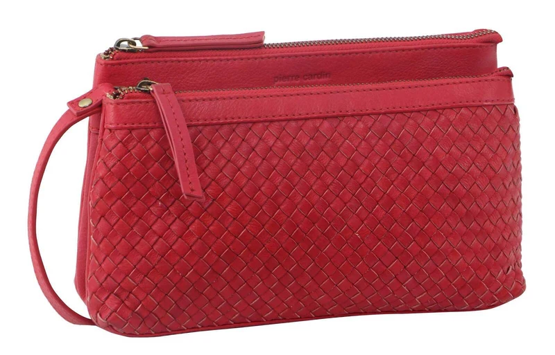 Pierre Cardin Womens Woven Leather Cross-Body Bags + Backpack 3PC Set (Red)