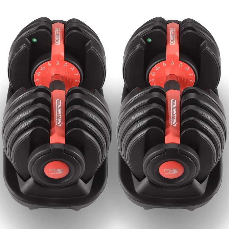 Powertrain 2x 24kg Adjustable Dumbbells Set (Red)