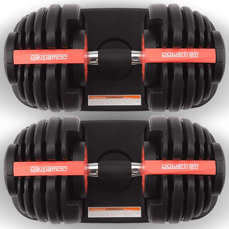 Powertrain 2x 24kg Adjustable Dumbbells Set (Red)