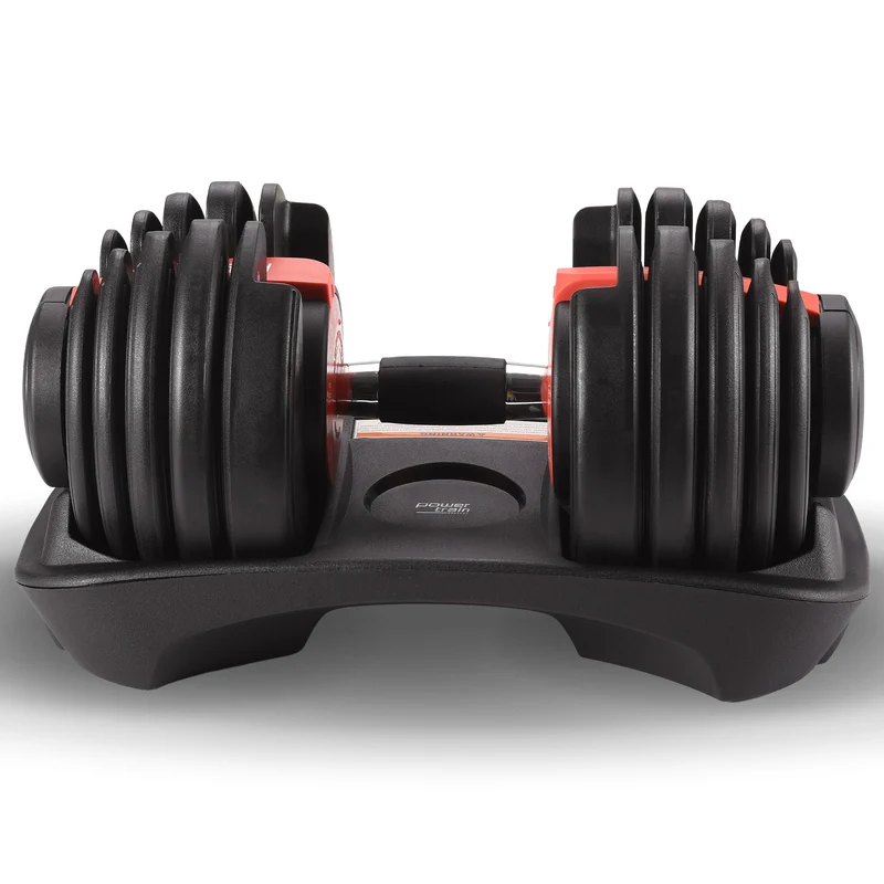 Powertrain 24kg Adjustable Dumbbell Home Gym Exercise Weights Free Workout (Red)