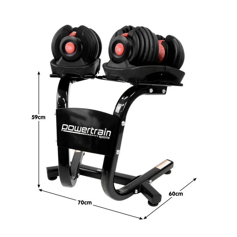 Powertrain Adjustable Dumbbells Set Home Gym Exercise Free Weights 48kg with Stand (Red)