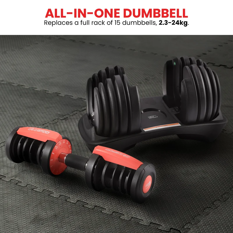 Powertrain Adjustable Dumbbells Set Home Gym Exercise Free Weights 48kg with Stand (Red)