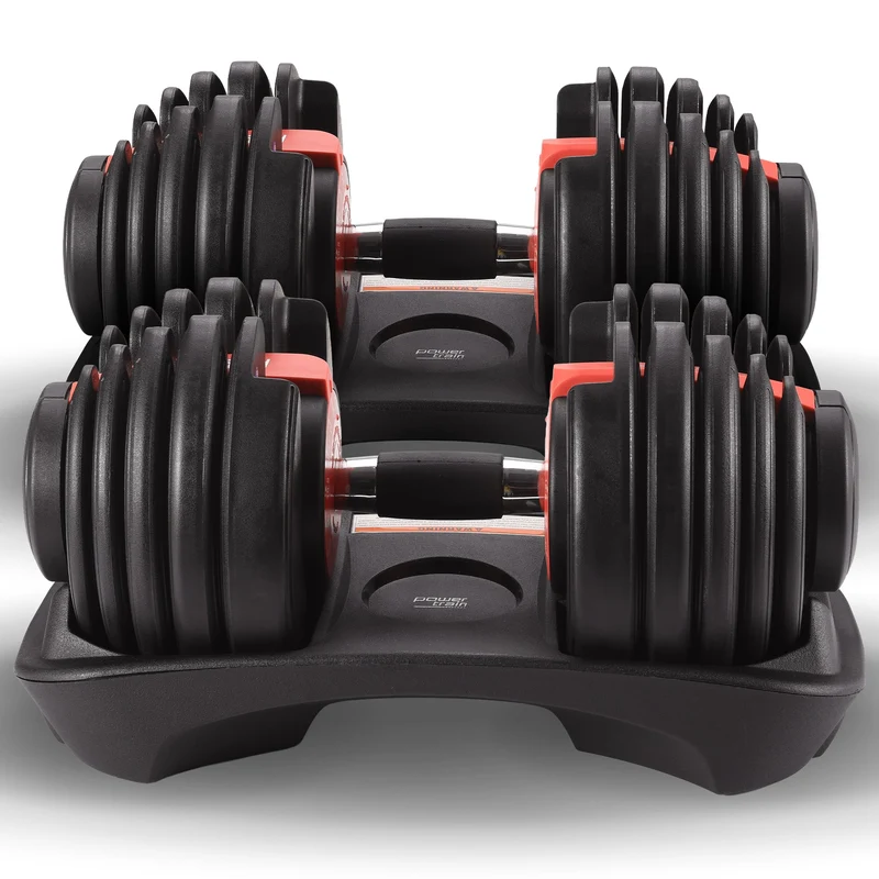 Powertrain Adjustable Dumbbells Set Home Gym Exercise Free Weights 48kg with Stand (Red)