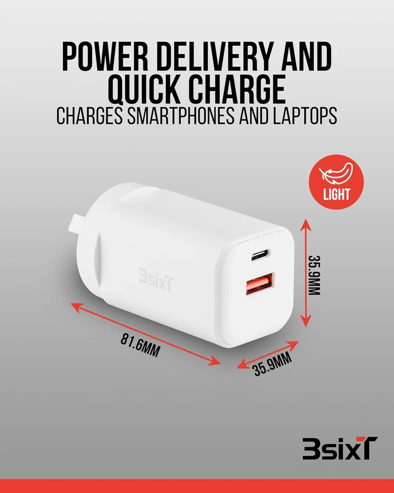 3sixT Wall Charger GaN 65W USB-C PD + 2.4A - W