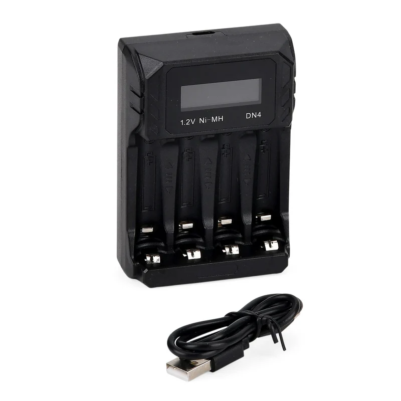 Kompakt-Ladegerät für AA/AAA NiMH - 4 Schächte, LCD, USB