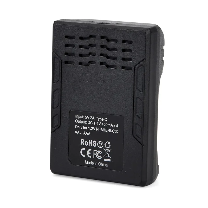 Kompakt-Ladegerät für AA/AAA NiMH - 4 Schächte, LCD, USB