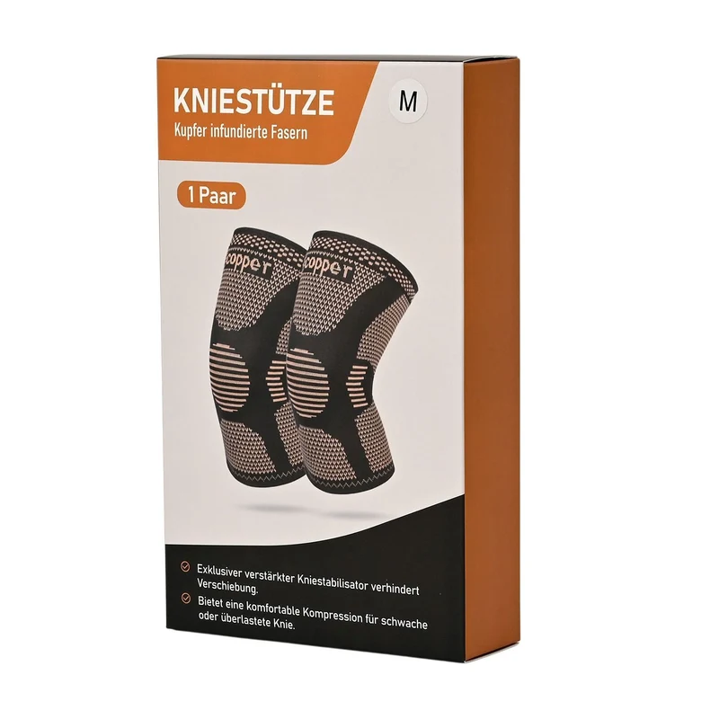Kupfer-Komfort, Kniebandagen, Nylon-Mix, zur Unterstützung der Gelenke und zur Arthritis-Schmerzlinderung, Größe L, Schwarz