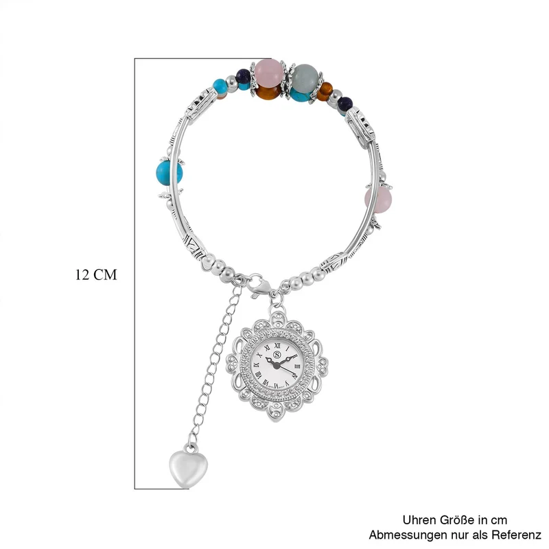 STRADA - Gelbes Tigerauge verstellbare Perlenarmbanduhr mit Legierungsgehäuse und japanischem Uhrwerk, 17-21 cm, Reiner Edelstahl