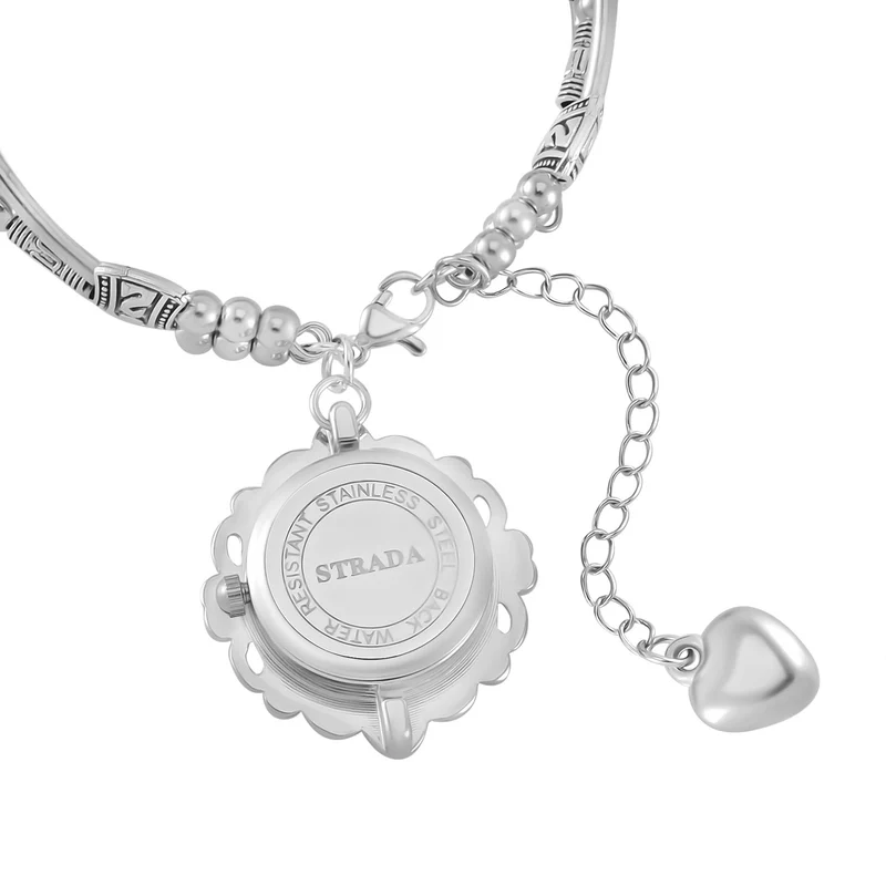 STRADA - Gelbes Tigerauge verstellbare Perlenarmbanduhr mit Legierungsgehäuse und japanischem Uhrwerk, 17-21 cm, Reiner Edelstahl