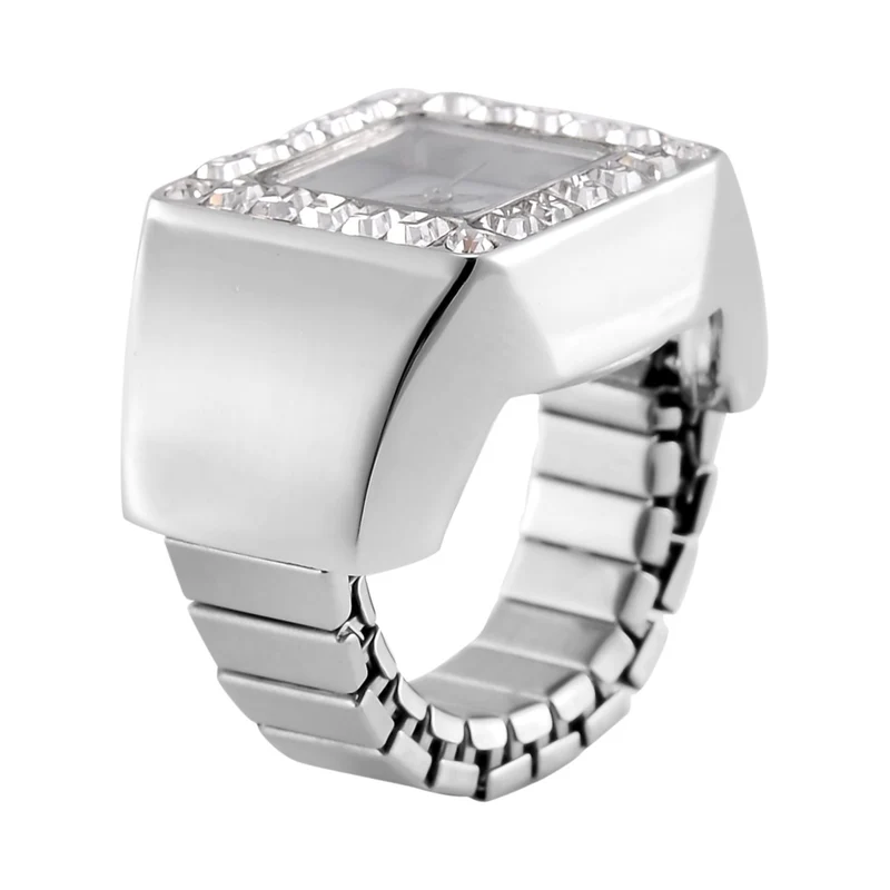 STRADA - Ringuhr mit blauem Kristall und Weißkristall, Japanischem Uhrwerk, 7.5 cm, Reiner Edelstahl, vergoldet