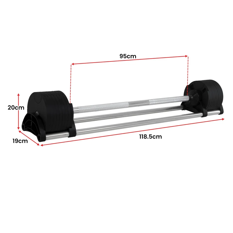 Powertrain Eon 41kg Adjustable Barbell Set with Storage Tray, 16-in-1 Fast Dial Weights for Home Gym Strength Training