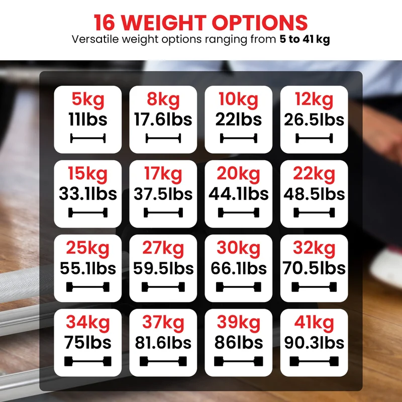 Powertrain Eon 41kg Adjustable Barbell Set with Storage Tray, 16-in-1 Fast Dial Weights for Home Gym Strength Training