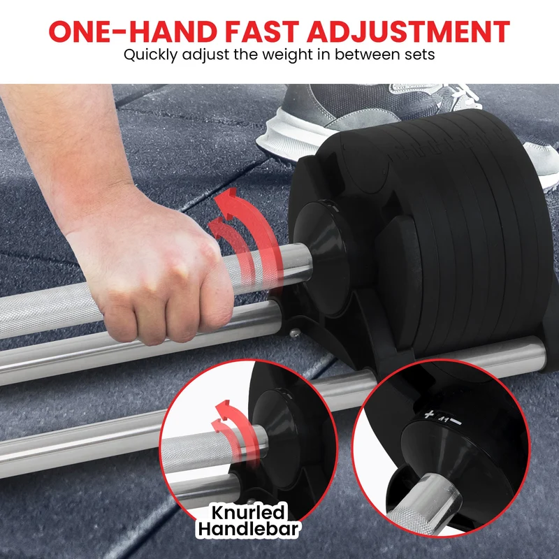 Powertrain Eon 41kg Adjustable Barbell Set with Storage Tray, 16-in-1 Fast Dial Weights for Home Gym Strength Training