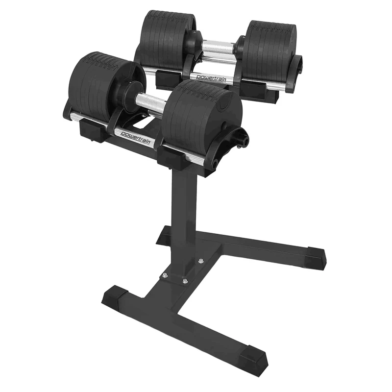 Powertrain Eon 72kg Adjustable Dumbbell Pair with Stand 2x 36kg Quick Dial Weights Set for Home Gym Strength Training