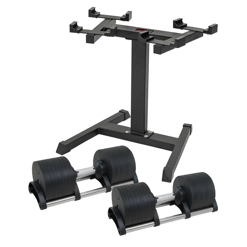 Powertrain Eon 72kg Adjustable Dumbbell Pair with Stand 2x 36kg Quick Dial Weights Set for Home Gym Strength Training