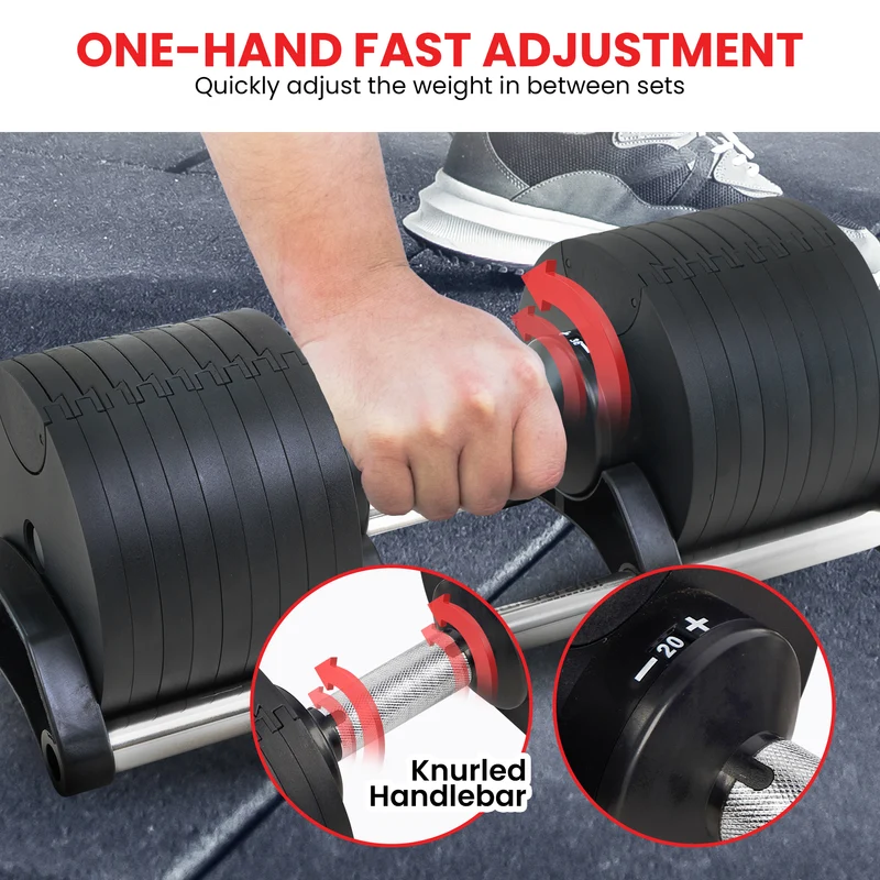 Powertrain Eon 72kg Adjustable Dumbbell Pair with Stand 2x 36kg Quick Dial Weights Set for Home Gym Strength Training