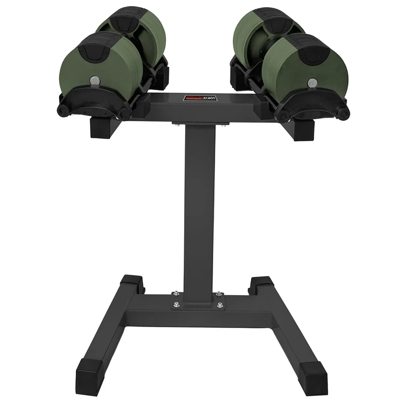 Powertrain 72kg Adjustable Dumbbells Pair with Stand 4-36kg Quick Dial Weight Set for Home Gym Strength Training Green