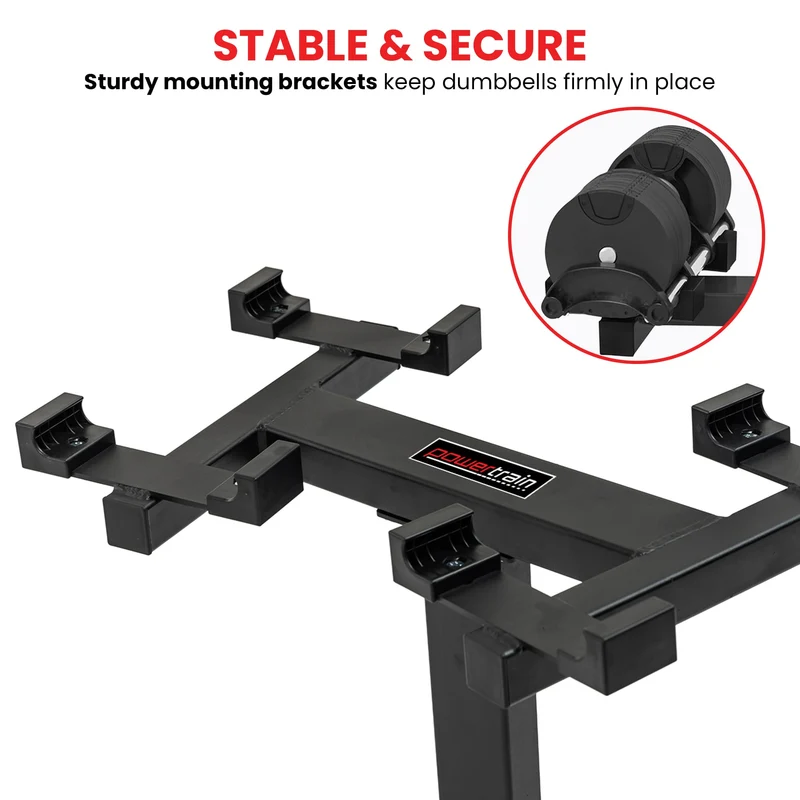 Powertrain Eon 90kg Adjustable Dumbbells Pair with Stand 2x 45kg Quick Dial Weight Set for Home Gym Strength Training