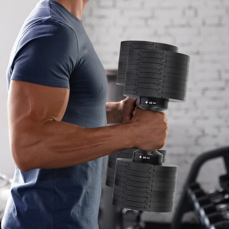 Powertrain Eon 90kg Adjustable Dumbbells Pair with Stand 2x 45kg Quick Dial Weight Set for Home Gym Strength Training