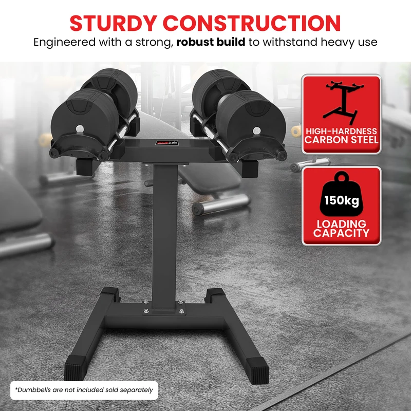 Powertrain 150kg Heavy Duty Adjustable Dumbbell Stand Weight Rack Holder for Eon 36kg Dumbbells Home Gym Storage