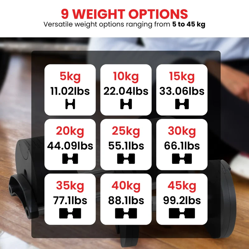 Powertrain Eon 45kg Adjustable Dumbbell Fast Dial Selector 5-45kg Home Gym Strength Training Free Weight - Green