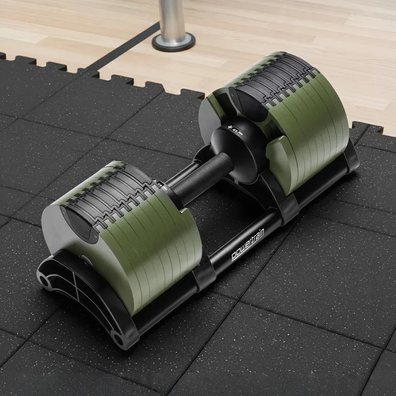 Powertrain Eon 45kg Adjustable Dumbbell Fast Dial Selector 5-45kg Home Gym Strength Training Free Weight - Green