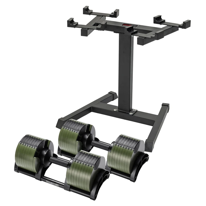Powertrain Eon 90kg Adjustable Dumbbells Pair with Stand 5-45kg Quick Dial Weight Set for Home Gym Strength Training