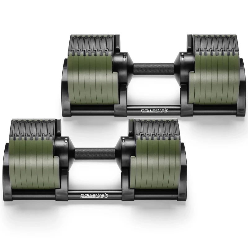 Powertrain Eon 90kg Adjustable Dumbbells Pair with Stand 5-45kg Quick Dial Weight Set for Home Gym Strength Training