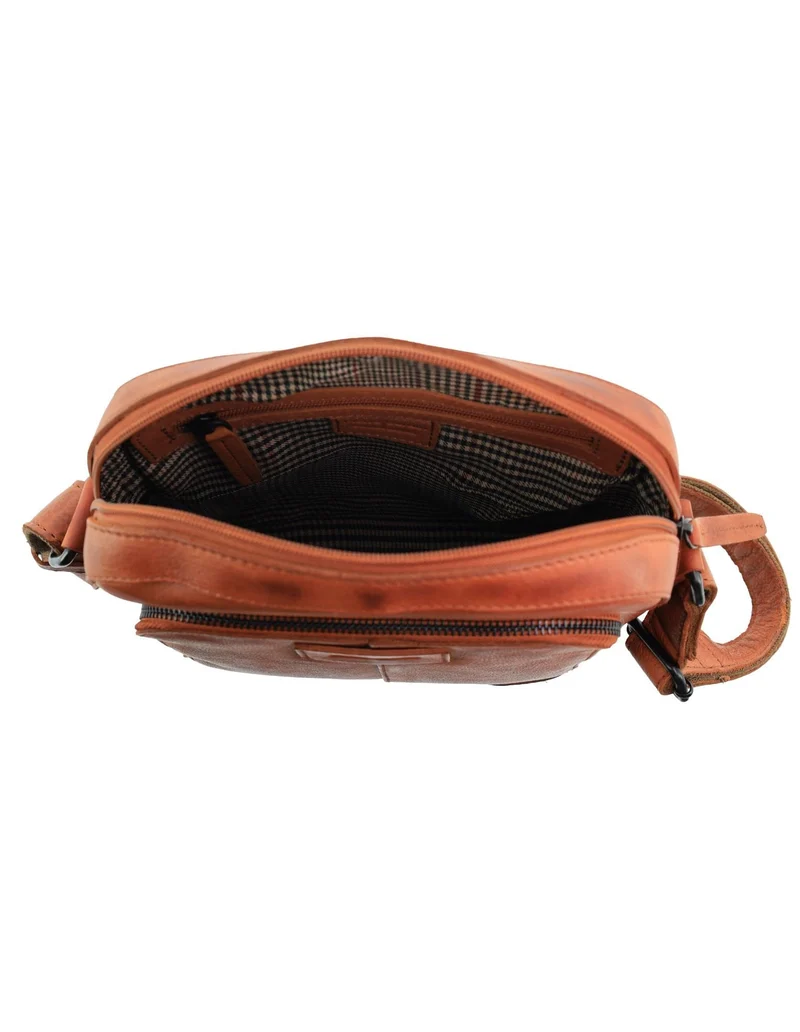 Pierre Cardin Men's Leather Rustic Shoulder Crossbody Bag 25x29cm Cognac