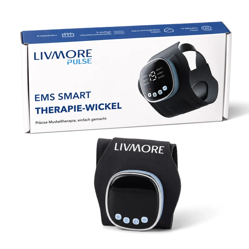 LIVMORE EMS-Handgelenkbandage mit Niederfrequenzimpulsen, Wärmefunktion, 6 Modi und 19 Intensitätsstufen, Grau
