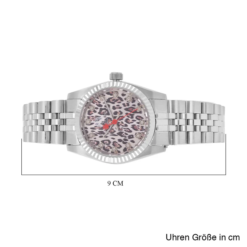 William Hunt Moissanit-Uhr - Bicolor Edelstahlarmband mit Ronda 763 Swiss Movement und gelbem Leoparden-Zifferblatt